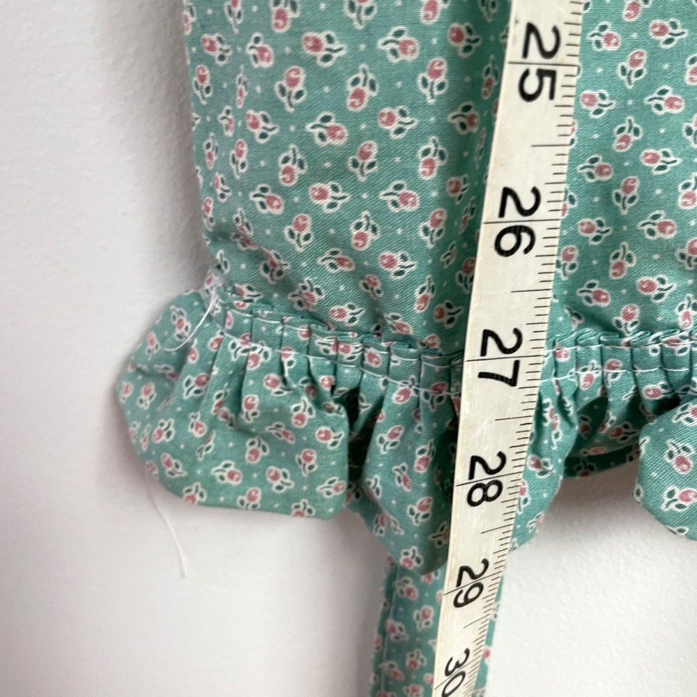 Vintage Cat Cottagecore Floral Ruffle Apron Teal Green Calico 80s Grandmacore - Picture 8 of 9
